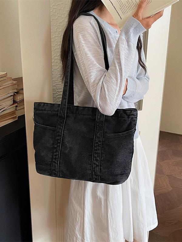 Women's Large Canvas Denim Tote - Lightweight and Versatile Shopping or Student Bag
