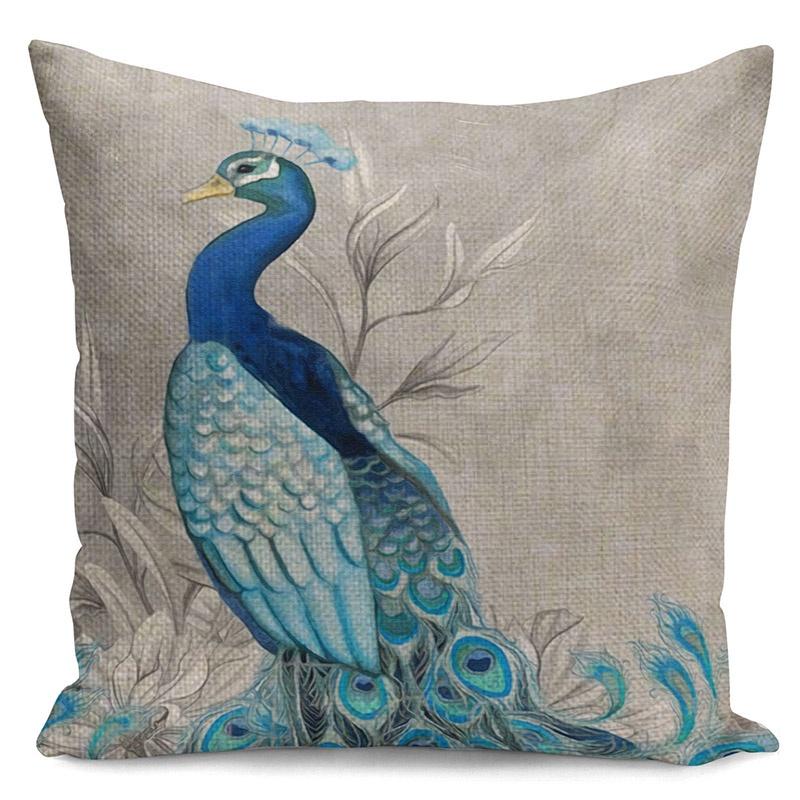 

Cotton Print Peacock Linen Decorative Pillow Case Sofa Cushion Cover Decor Home I