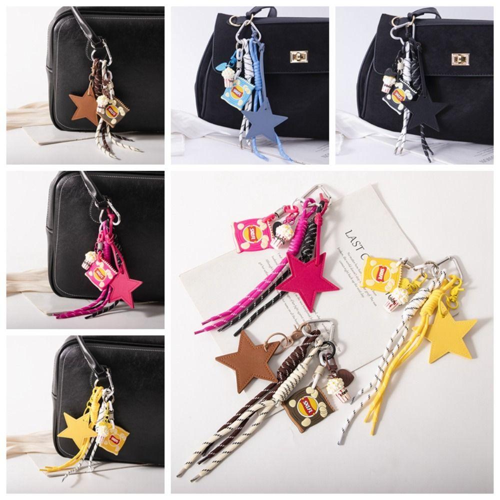 Popcorn Potato Chips Star Shaped Keychain PU Leather Star Keyring  Children Girl