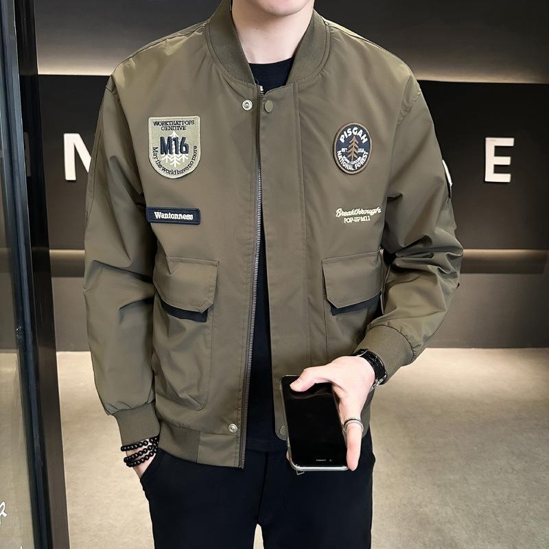 

Куртка-бомбер мужская новая модная американская ретро повседневная молодежная куртка весна и осень свободная бейсбольная форма мужская одежда 3XL