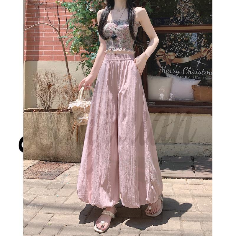 Women s High Waist Floral Lantern Skirt Pants - Summer Casual Wide-Leg Design 2XL