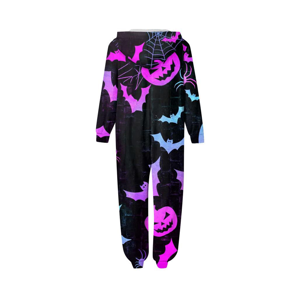 Halloween Printed Family Matching Hooded Long Sleeved Zippered Hooded Jumpsuit Set