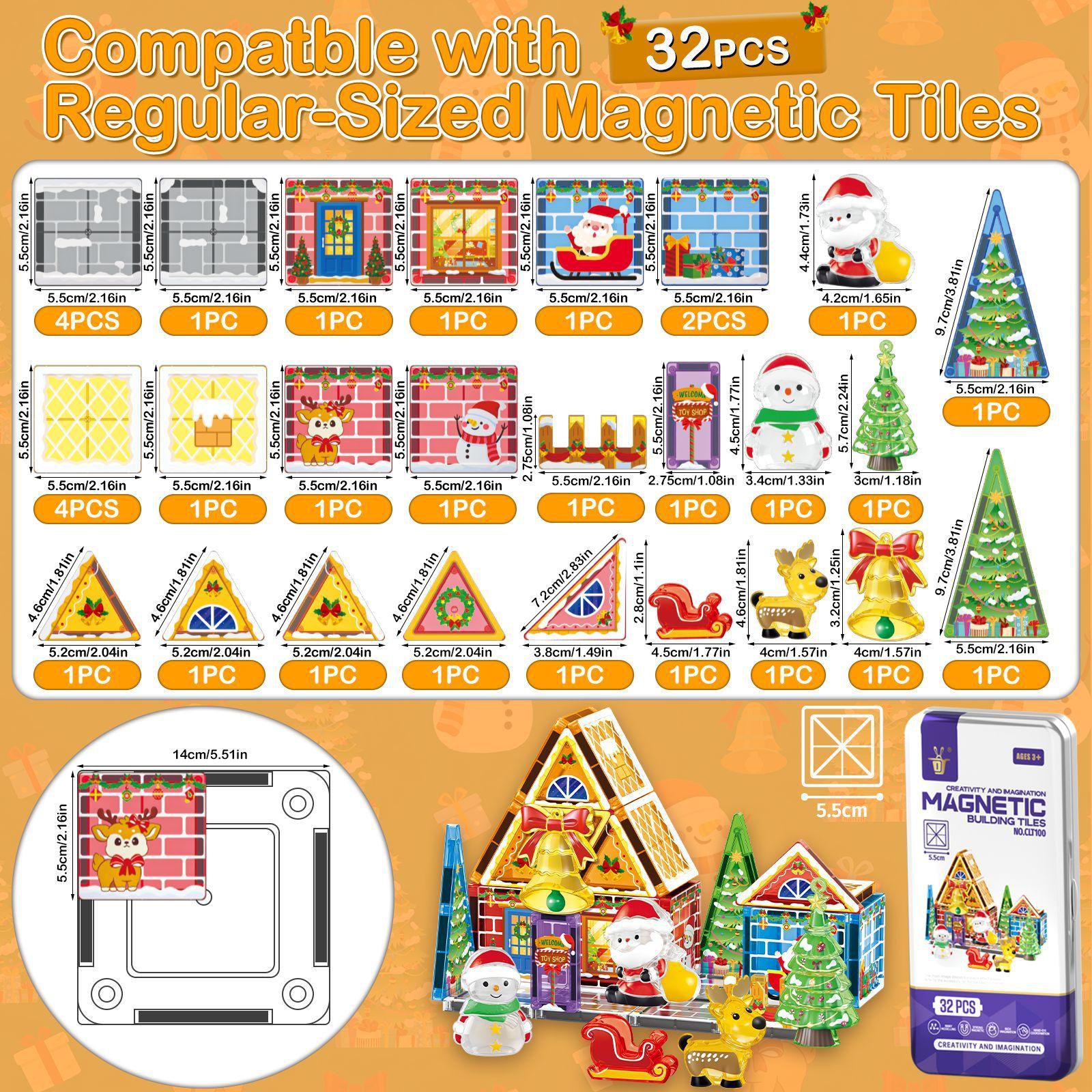Christmas Magnetic Blocks Building Toys,Magnetic Tiles Gingerbread House,Construction Kit Magnet Building Blocks STEM Learning Gifts Toys Ages 3+