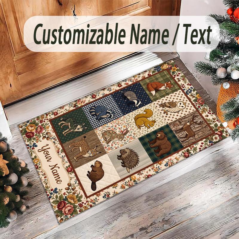 Covor de podea din catifea de cristal cu tematică animală, personalizat cu nume și text, covor cald pentru decorarea casei