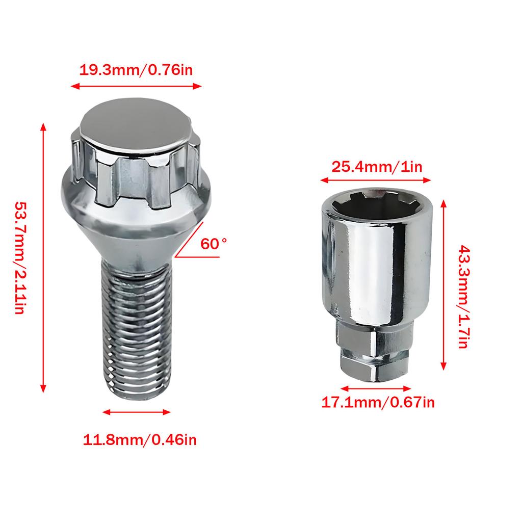 Locking Wheel Bolts M12 x 1.5 Nuts Chrome Alloy Wheel Lug Stud Taper Seat For BMW MINI Vauxhall Corsa Nissan