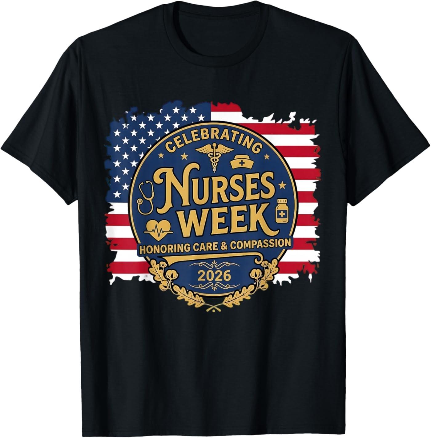 Happy Nurses Week 2026 American Flag Nurse Appreciation T-Shirt S