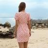 Summer new floral one-step hip skirt V-neck cut-out short sleeve dress