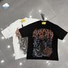 26ss Black White Oversized Tee Hip Hop Spider Graphics Print Rhinestone Guapi T Shirt Tops Unisex Unisex 100 Cotton Tshirt Tags