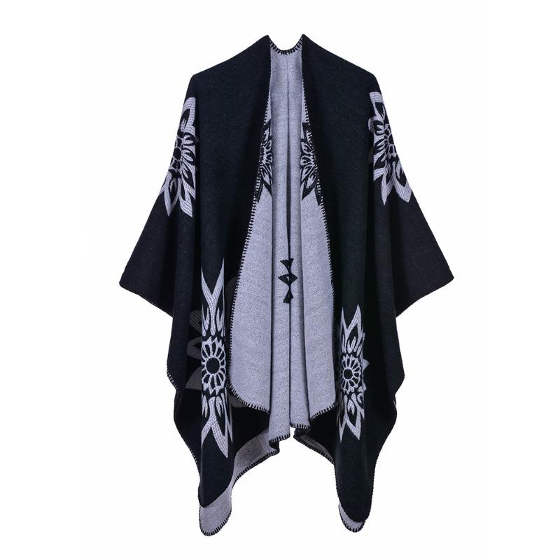 

Women s autumn and winter extended fashion scarf shawl dual-purpose travel warmth double-sided imitation cashmere flower cape 130*150