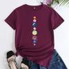 Summer Round Neck Planet Pattern Printed Top Fashionable Casual Short Sleeved Women's Pure Cotton T-shirts