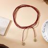 Vintage Red Velvet Leather Rope Bowknot Round Coins Pendant Multilayer Necklace For Women Men Elegant CCB Beads Choker Zircon