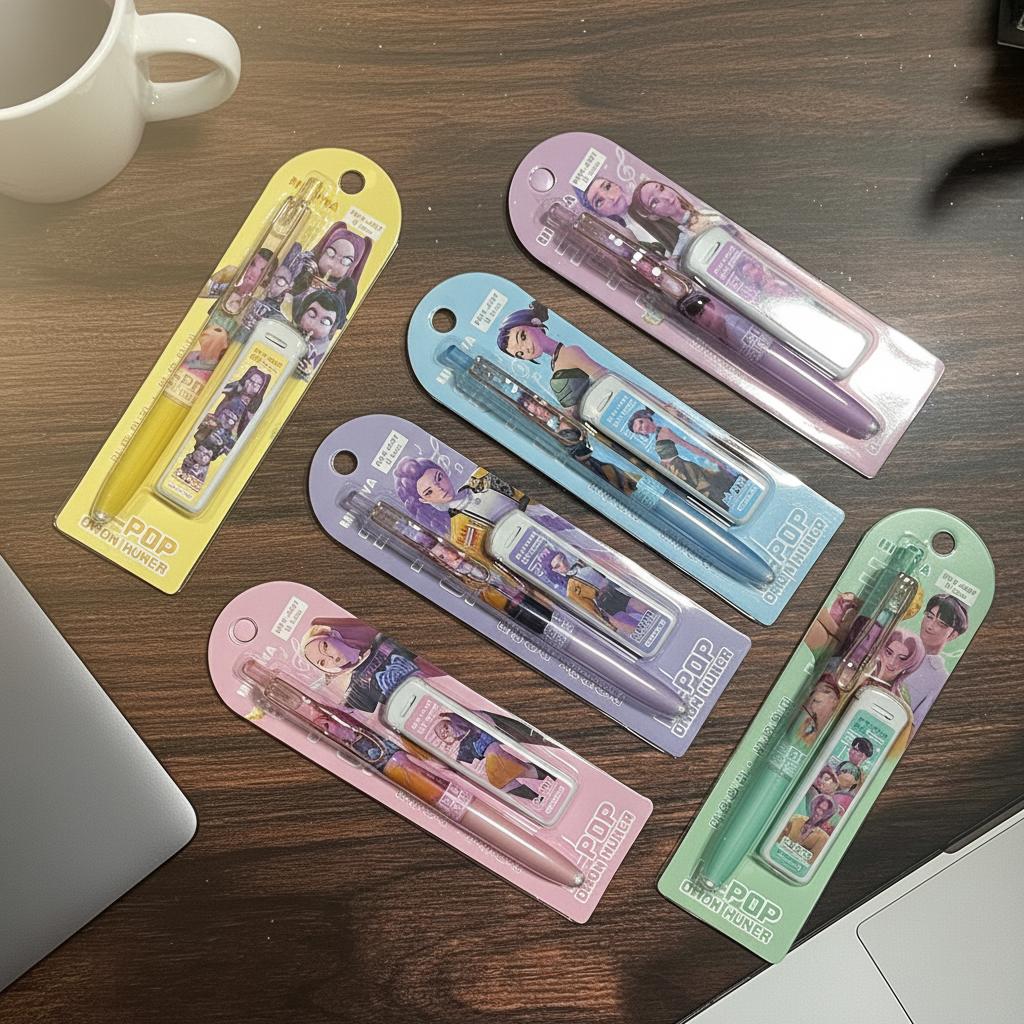 New K-POP Demon Hunters Mechanical Pencil Set with Lead Refills 0.5mm Cartoon Writing Pens, School Supplies Gift for Kids & Fans