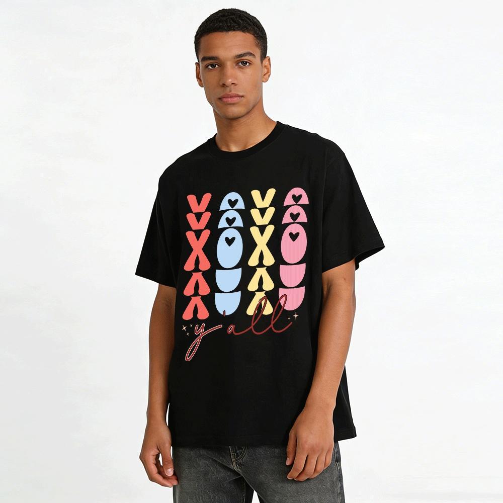 Valentine's Day XOXO Y'all Print Casual Crew Neck T-Shirt Pure Cotton T-shirt