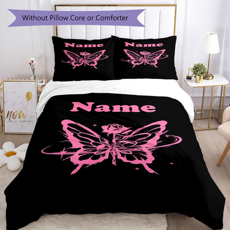 3pcs Custom Name Butterfly Bedding Set Duvet Cover Closure Includes 1 Duvet Cover & 2 Pillowcases, Soft and Comfortable for All Seasons.