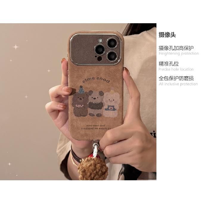 Autumn and Winter Cartoon Animal Phone Case Suitable for iPhone 16, Apple 15 Pro Max, Suede 14, with Fur Ball Strap 17
