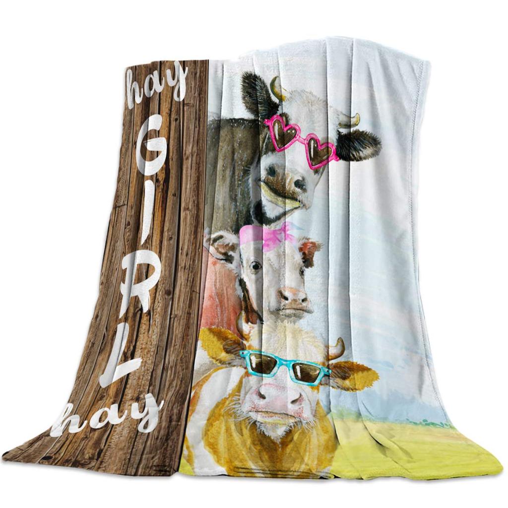Cow Print Blanket Black White Bed Throws Soft Couch Warm Small Blankets Plush Gift for Daughter Mom, Bedroom Decor Sofa Cozy
