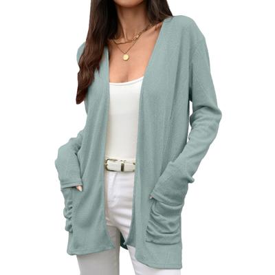 Herbst- und Winterstrickjacke Einfarbig Mittellang Langärmlig Tasche Mehrfarbig Damen Vielseitiges Bequemes Oberteil