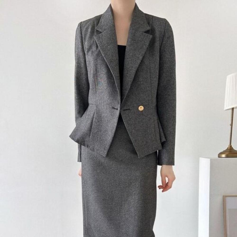 Style Latte Women Peplum Single Button Jacket Tailored Stretch Suit