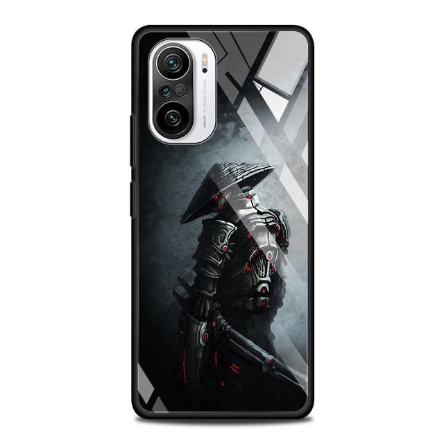 Pouzdro z tvrzeného skla pro Xiaomi Redmi Note 10 Pro Max 9 9s 7 8t 8 K40 K30 Pro Plus 9t 9c 8a 9a Phone Shell Japanese Samurai Art