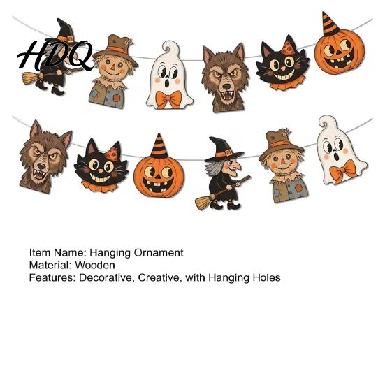 Haunted House Supplies 12Pcs Vintage Halloween Decor Wood Banner Retro Hanging Banner Garland Bunting DIY Party Decorations Decorations Spooky