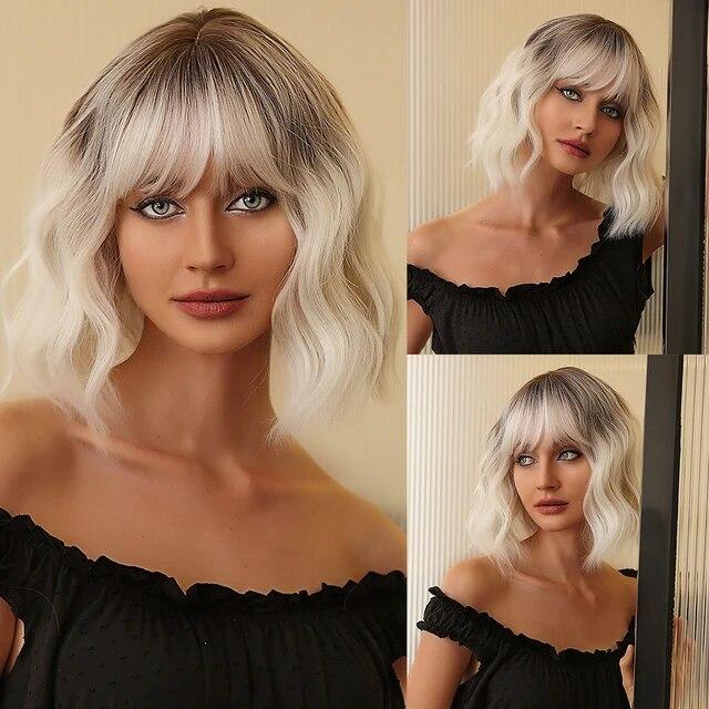 Pink Curly Synthetic Wigs for Black Women Short Kinky Curly Wig with Bangs Heat Resistant Hair Wig Halloween Cosplay Party Wigs