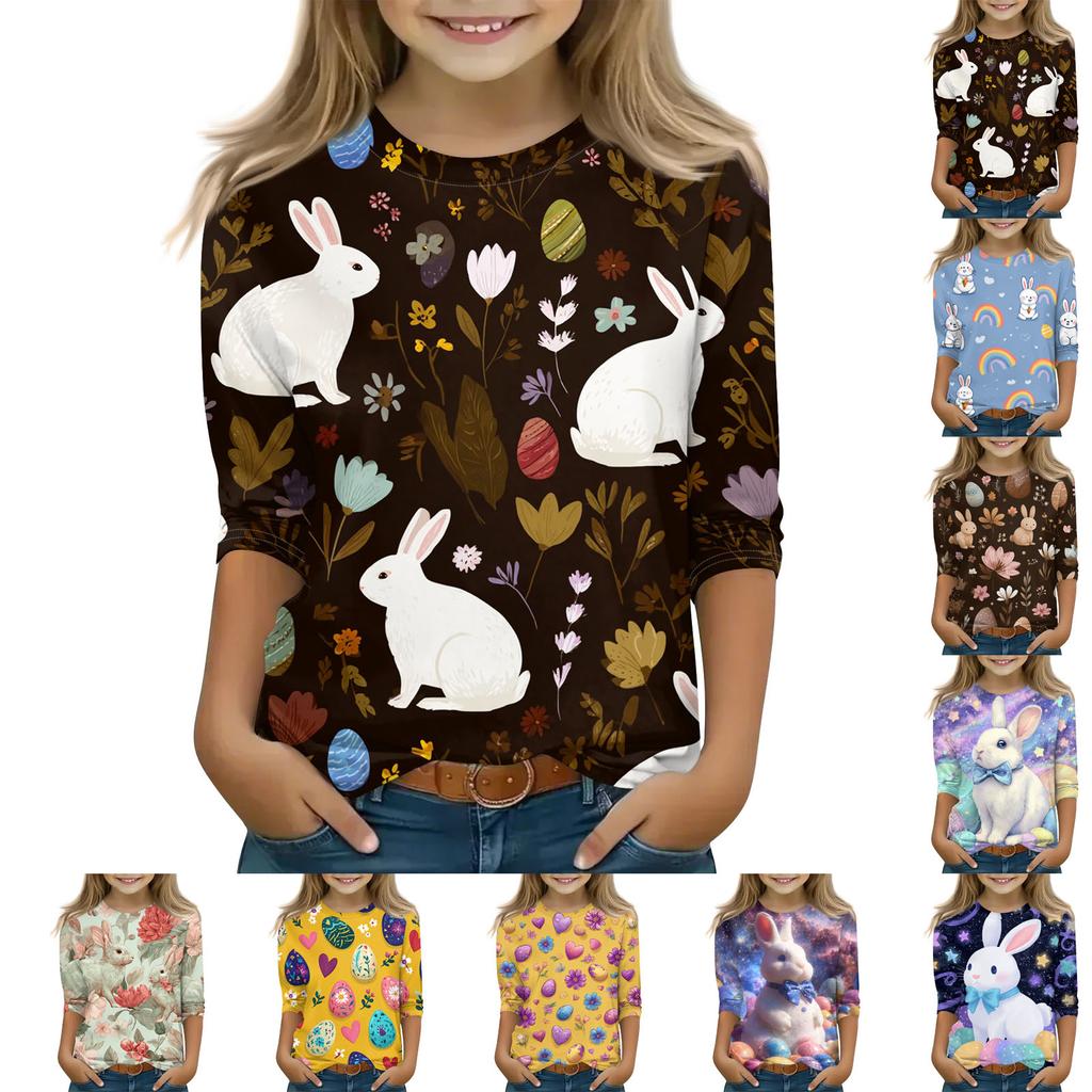 Kinder-Oberteil mit Dreiviertelärmeln, Rundhalsausschnitt und Osterdruck, Lässiges Alltags-Oberteil