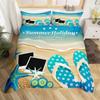Sumer Hawai Beach Soft Duvet Cover Ful Ocean Beding Set for Young Boys Young Girls, Lovely Flip Flops Slipers Conch Starfish Warm Comforter Cover