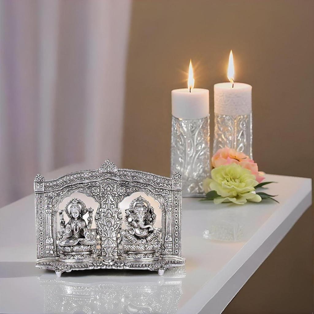 ®–Plated Laxmi Ganesh Idol- Gift for Diwali, Housewarming,Wedding- Home & Pooja Room Décor Silver