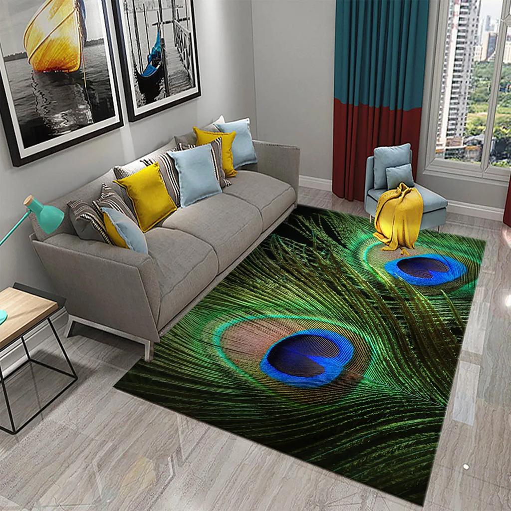 3D Peacock Carpet for Living Room Bathroom Home Decor Sofa Table Rug Anti Slip Chair Cushion Lounge Mat Bedroom Balcony Area Mat