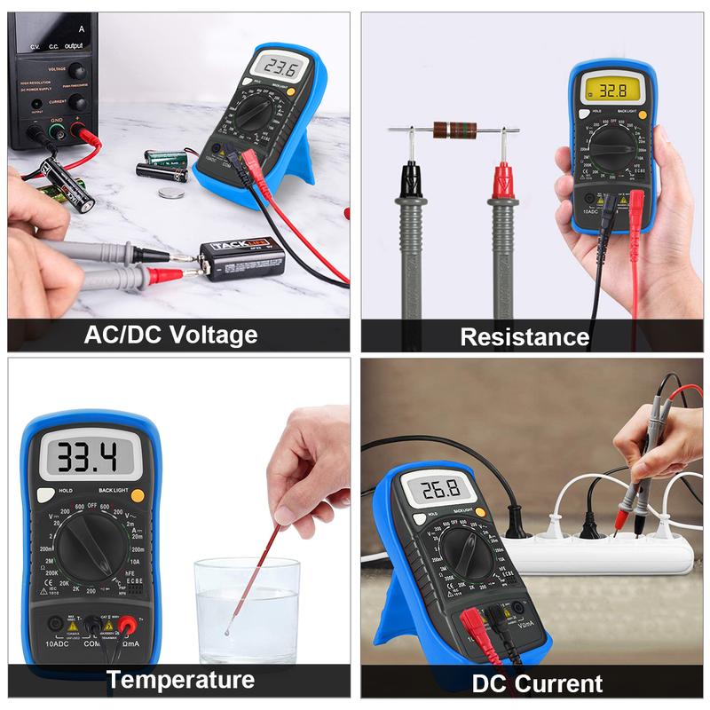 Multimeter 3 1/2 Digit LCD Multimeter Backlight DMM Measure DC AC Voltage Current Resistance Temperature Diode Continuity hFE