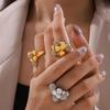 Light Luxury Geometric Round Diamond-Inlaid Titanium Steel Ring, Plated 18k Gold, Non-Fading Jewelry