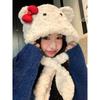 New bow hat, scarf integrated, warm and thickened, cute, small face, big brim and big head.