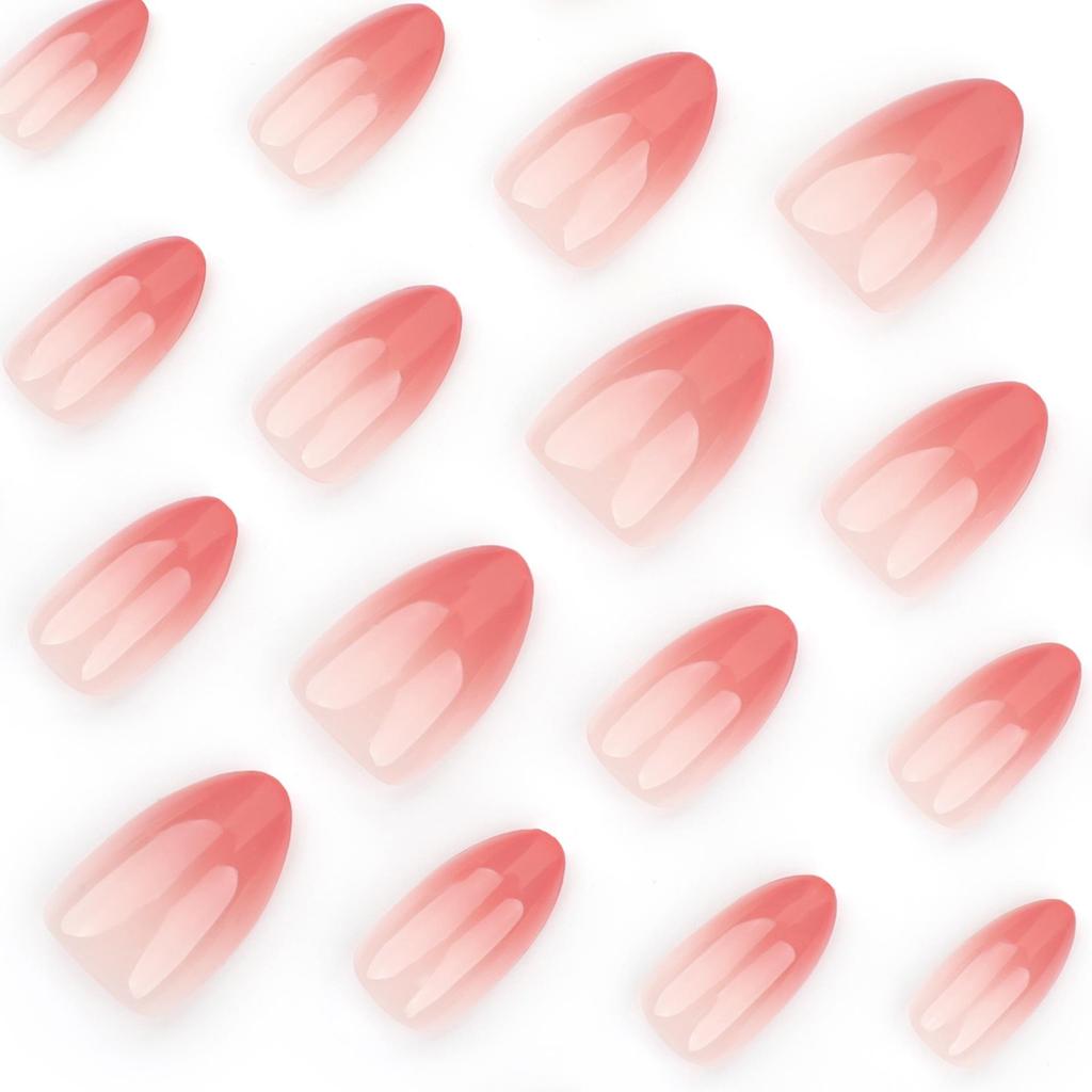 Blush Gradient French Manicure: Reusable Short Pointed False Nails