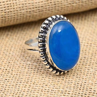 Blauwe Chalcedoon Edelsteen Handgemaakt 925 Sterling Zilver Trouwsieraad Ring