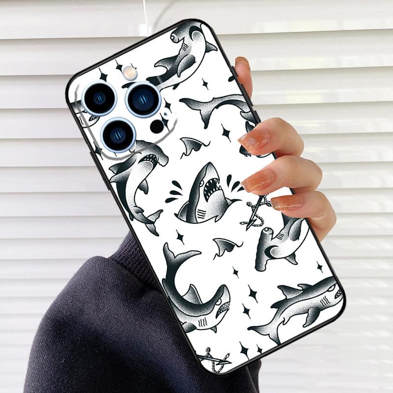 Cartoon Sharks Phone Case For iPhone 17 16 15 14 13 12 11 Pro Max mini 15 16 Plus 16e 17 Air Cover Fundas