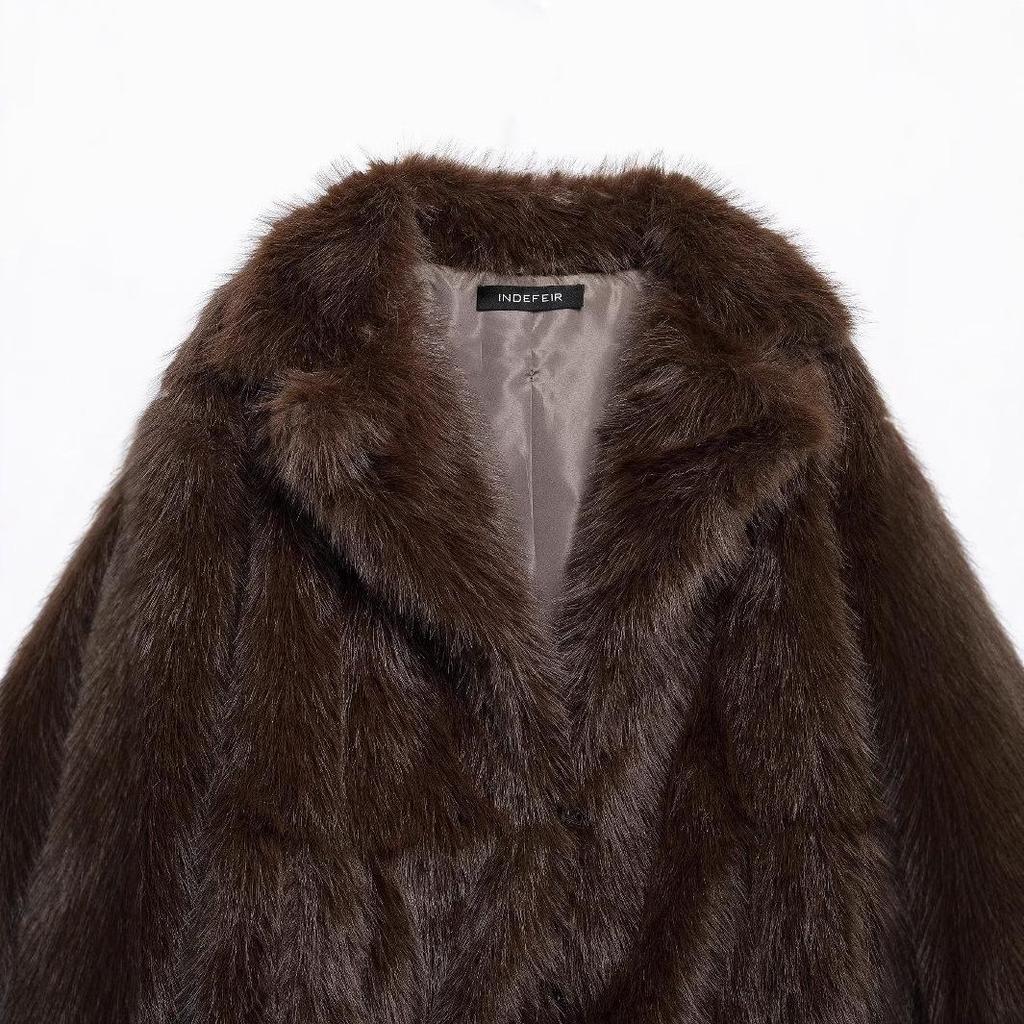 2024 Winter Women's European & American Style Faux Fur Overcoat