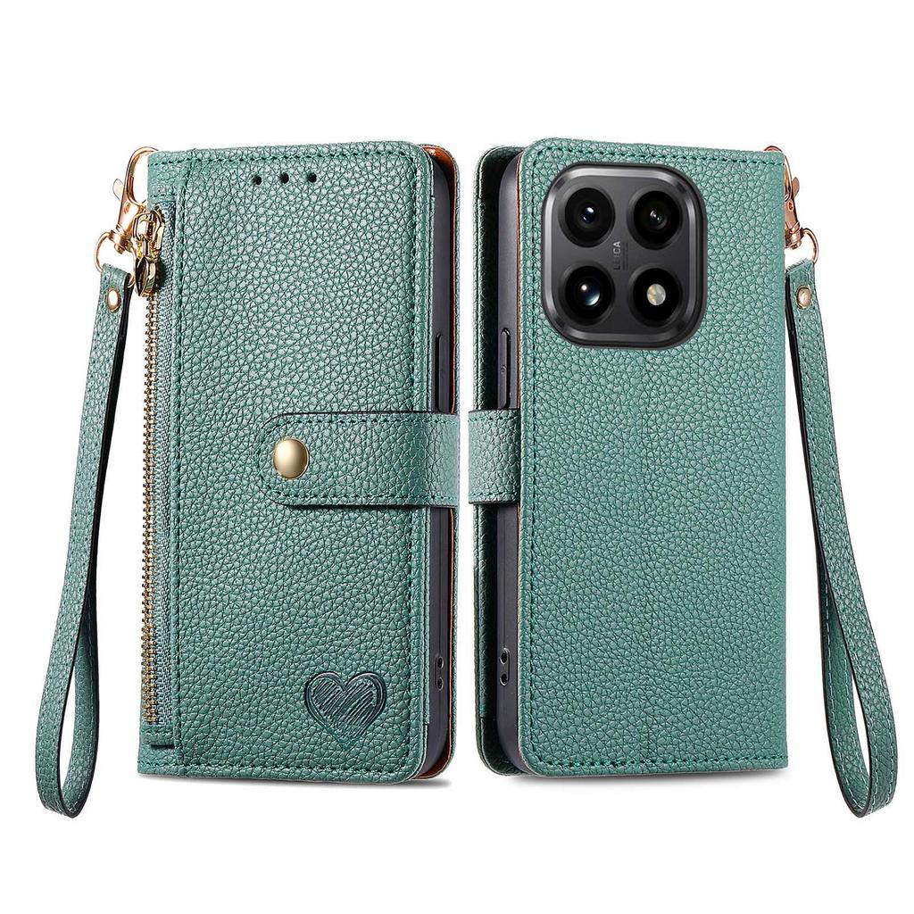 For Xiaomi 15T Case RFID Blocking Zipper Pocket Leather Wallet Phone Cover with Strap
