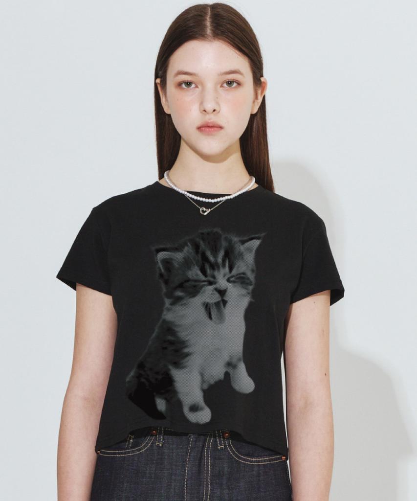 Damiswi Kitten Halftone T-Shirt_Black
