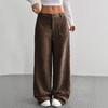 Pantalones de Pana de Pierna Ancha de Cintura Alta con Bolsillos