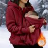 Women's Maternity Hoodie Sherpa Fleece Zip Up Nursing Sweatshirt With Baby Carrier Pouch Solid Color Winter Warm Top