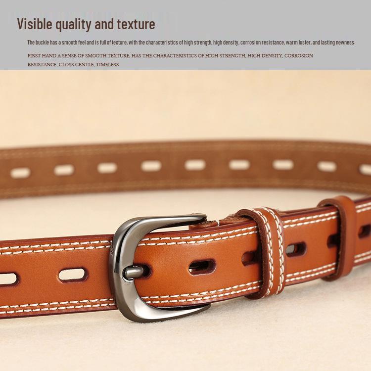 Women's Genuine Leather Hollow Pin Buckle Belt - Fashionable, Versatile, Retro Casual Waist Belt for Jeans