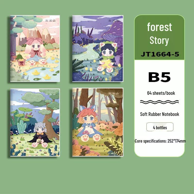 Soft Leather Student Notebook - A5/B5 Lined, Thick Cartoon Diary