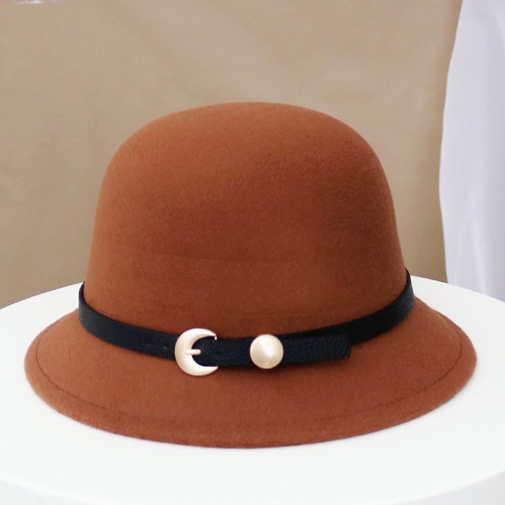 Hat Women's Autumn and Winter Wool British Thermal Basin Hat Foreign Style Short Brim Show Small Face Foldable Bucket Hat Tide