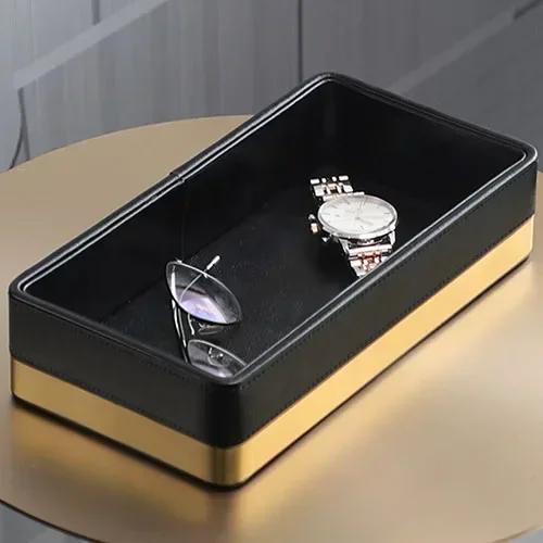 

Кожаный поднос для хранения, настольная тарелка для украшений, прямоугольная, косметическая, для очков, для дома, для гостиной, для ключей, для всяких мелочей, украшение