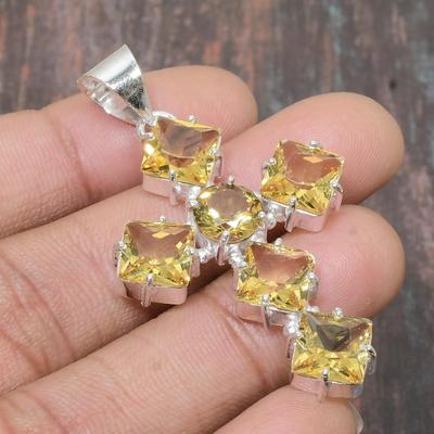 Citrine Gemstone Handmade Solid 925 Sterling Silver Jewelry Pendant For Her