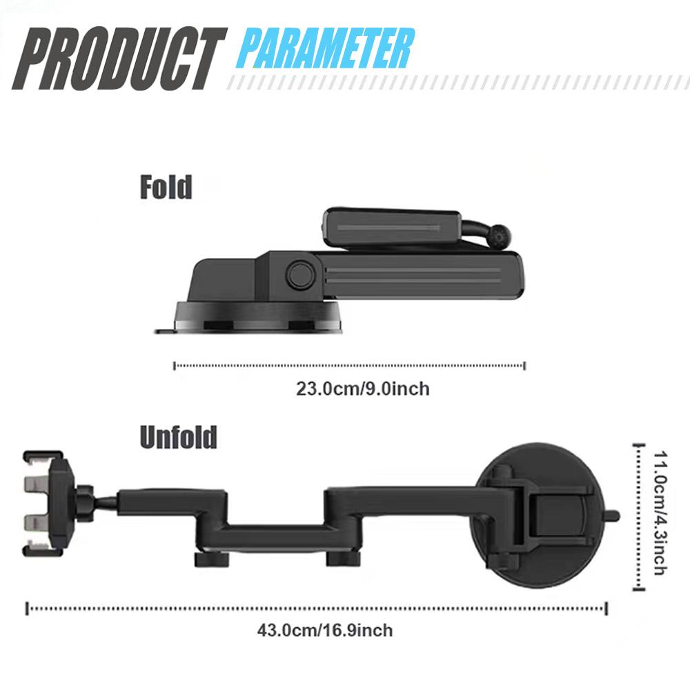 Long Arm Car Phone Mount 360-Degree Rotation Strong Suction Cup Windshield & Dashboard Holder for Secure Mobile Device Placement