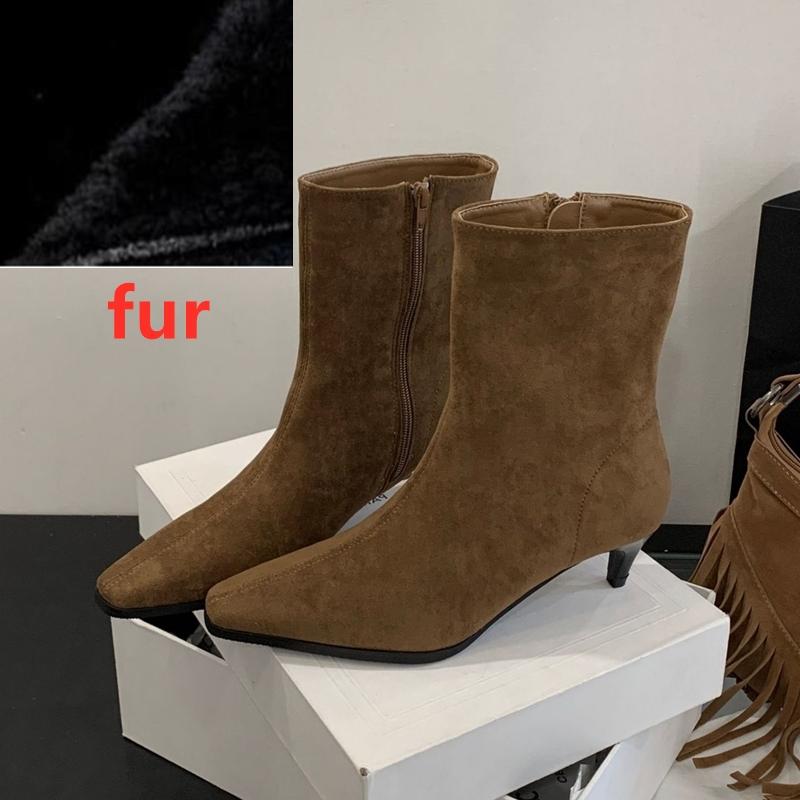 

Модные женские ботильоны AIYUQI 2025 Новые ботильоны на тонком каблуке с боковой молнией Женские ботинки большого размера с квадратным носком 43