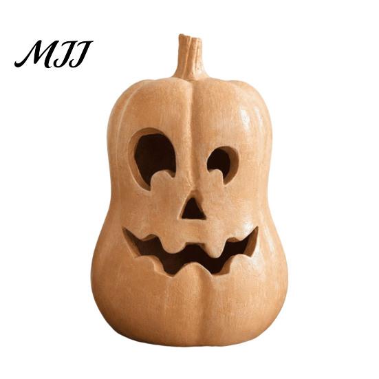 Gift for Halloween Lovers Pumpkin Lantern Ornament, Resin Hollow Tabletop Figurine, Farmhouse Thanksgiving Decor Decorative Table Centerpieces