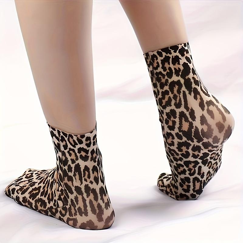 2 páry leopardích kotníkových ponožek pro ženy, lehké, prodyšné, pružné, trendy zvířecí vzor, neformální módní ponožky