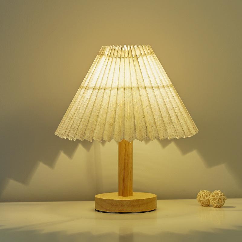 Retro Pleated Nordic Desk Lamp - Umbrella-Shaped Night Light for Dorms & Bedrooms